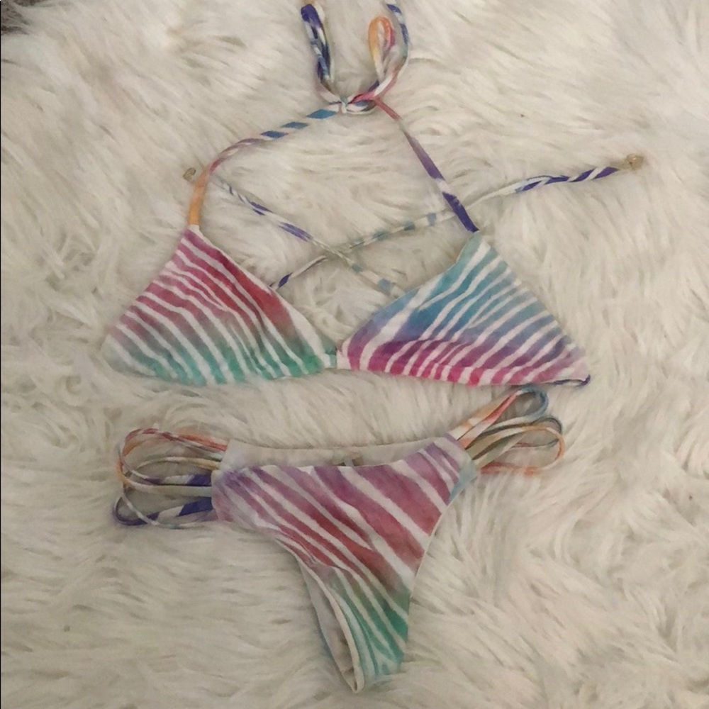 Wildfox swim rainbow pastel zebra bikini